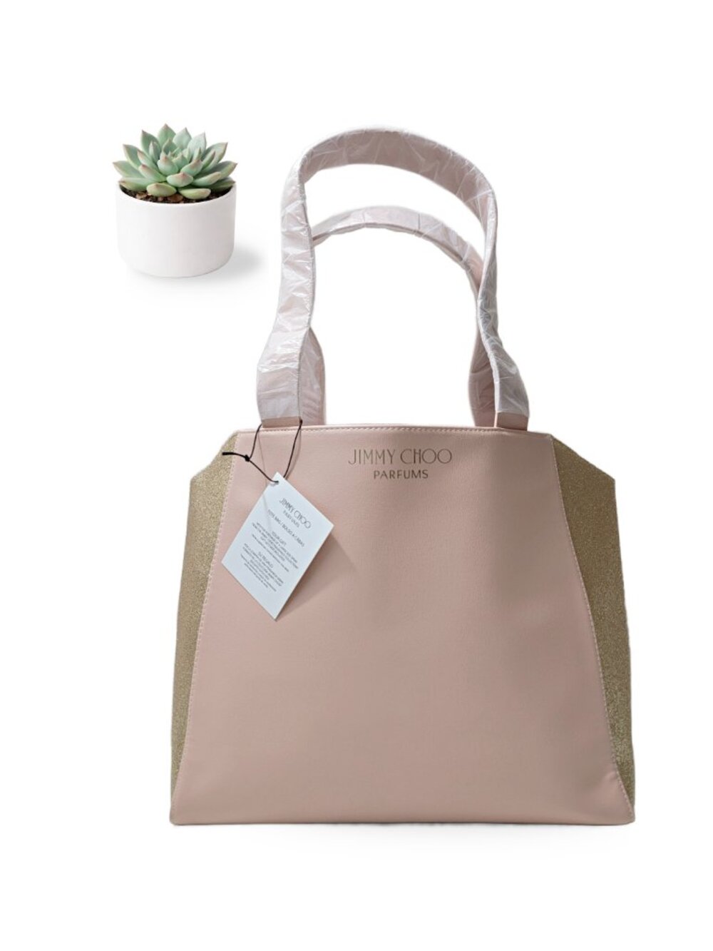 NWT Jimmy Choo Parfums Pink Gold Glitter Tote Bag Large Limited Exclusive